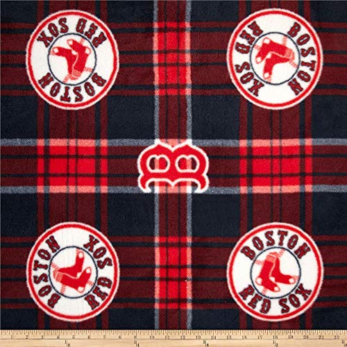 Fabric Traditions MLB Fleece Boston Sox Plaid Blue/Red Fabric by T...