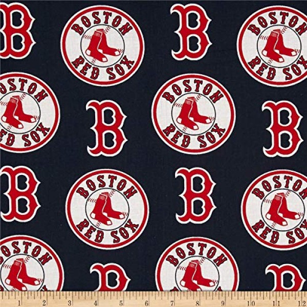 Fabric Traditions Navy MLB Cotton Broadcloth Boston Red Sox Fabric...