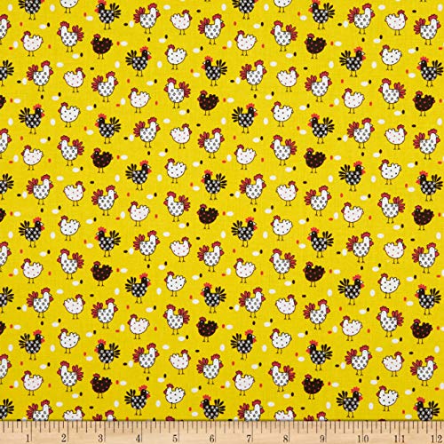 Fabric Traditions Novelty Print Mini Chickens Yellow Fabric by the...