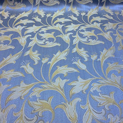 Jacquard Damask Bloom Brocade Fabric 118 Wide Baby Blue / Gold