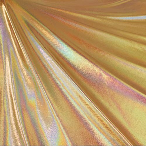 FabricLA Metallic Foil Lame Spandex Knit Fabric Gold Iridescent H...