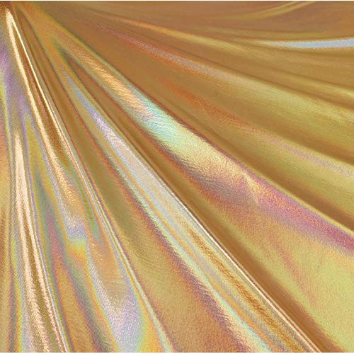 FabricLA Metallic Foil Lame Spandex Knit Fabric Gold Iridescent H...