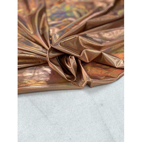 FabricLA Metallic Foil Lame Spandex Knit Fabric Rose Gold Hologra...