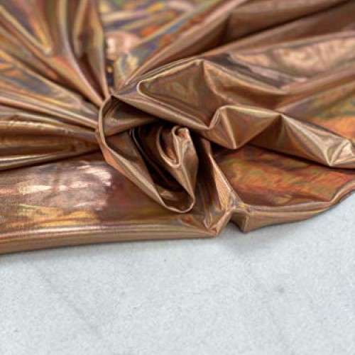 FabricLA Metallic Foil Lame Spandex Knit Fabric Rose Gold Hologra...
