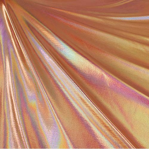 FabricLA Metallic Foil Lame Spandex Knit Fabric Rose Gold Hologra...