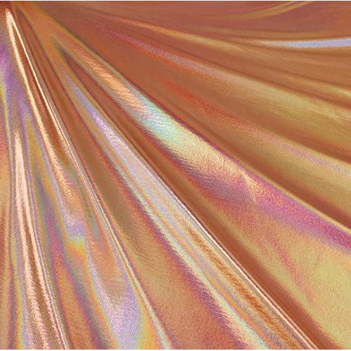 FabricLA Metallic Foil Lame Spandex Knit Fabric Rose Gold Hologra...