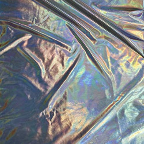 FabricLA Metallic Foil Lame Spandex Knit Fabric Silver Iridescent...