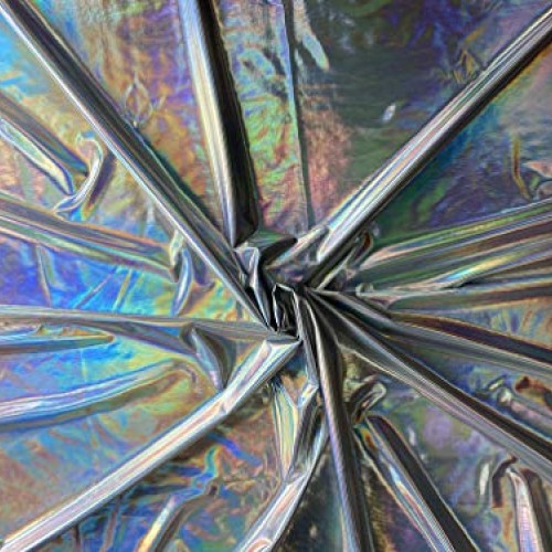 FabricLA Metallic Foil Lame Spandex Knit Fabric Silver Iridescent...