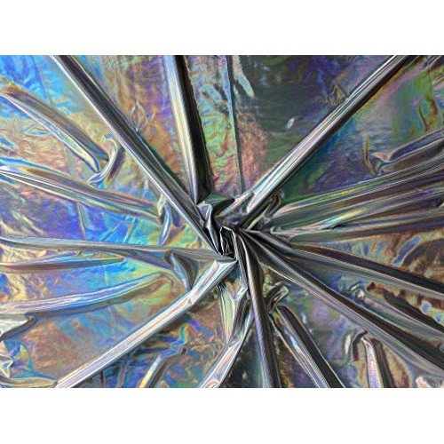 FabricLA Metallic Foil Lame Spandex Knit Fabric Silver Iridescent...
