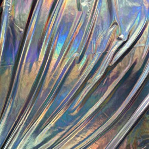 FabricLA Metallic Foil Lame Spandex Knit Fabric Silver Iridescent...