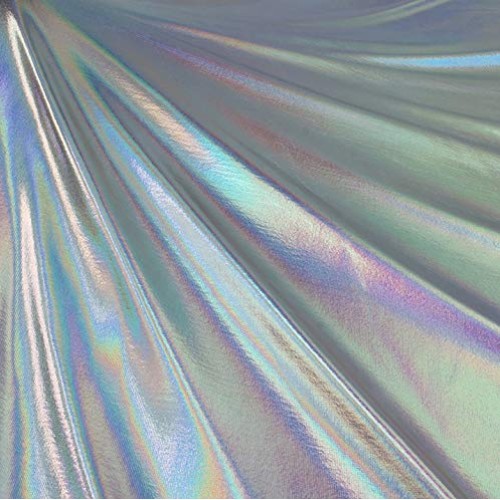 FabricLA Metallic Foil Lame Spandex Knit Fabric Silver Iridescent...