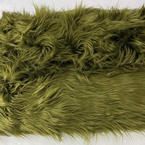 FabricLA Shaggy Faux Fake Fur Fabric - Half Yard Olive
