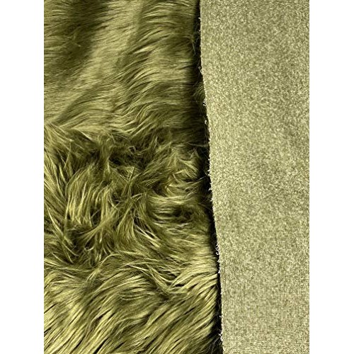 FabricLA Shaggy Faux Fake Fur Fabric - Half Yard Olive
