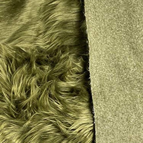 FabricLA Shaggy Faux Fake Fur Fabric - Half Yard Olive
