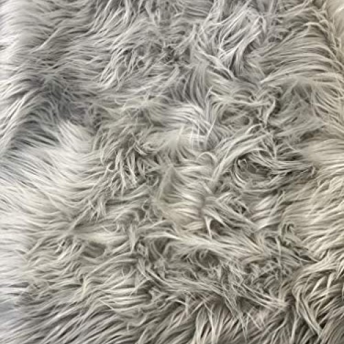 FabricLA Shaggy Faux Fake Fur Fabric, Platinum Gray - 1 Yard