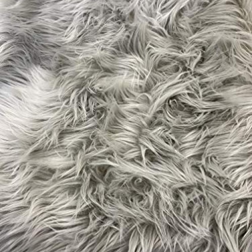 FabricLA Shaggy Faux Fake Fur Fabric, Platinum Gray - 1 Yard