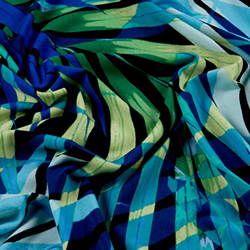 Fabtrends ITY Knit Tropical Palm Leaves Blue Fabric by The Yard