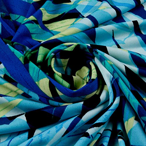 Fabtrends ITY Knit Tropical Palm Leaves Blue Fabric by The Yard