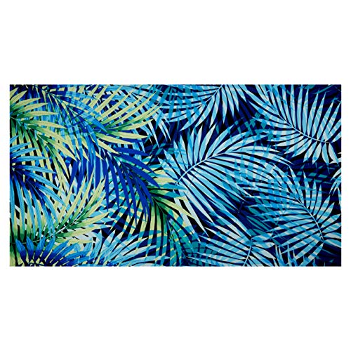 Fabtrends ITY Knit Tropical Palm Leaves Blue Fabric by The Yard