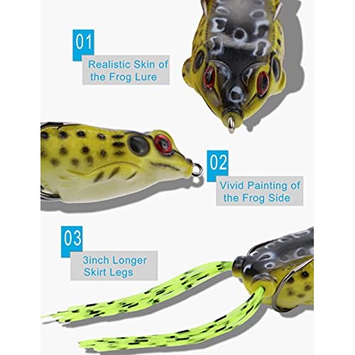 Facikono Frog Lure Bass Fishing Frogs, 6Pcs Topwater Fishing Frog ...