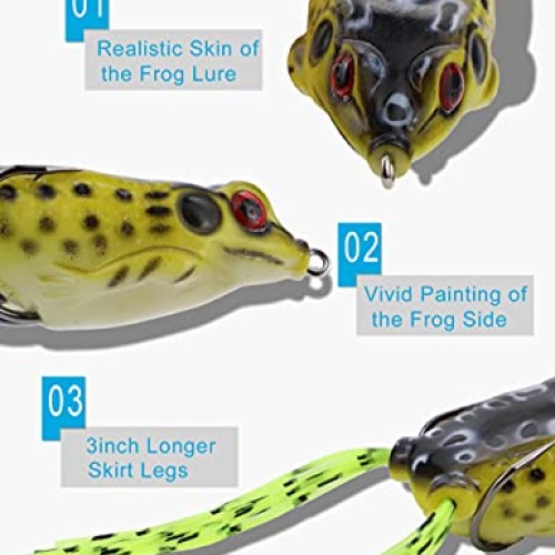 Facikono Frog Lure Bass Fishing Frogs, 6Pcs Topwater Fishing Frog ...