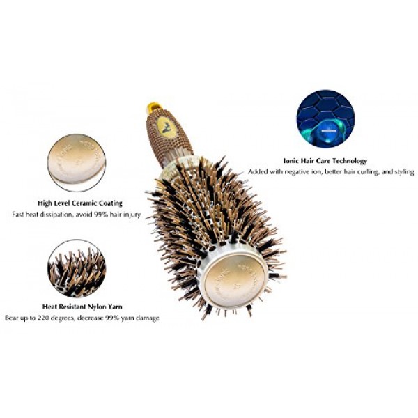 Fagaci Round Brush for Blow Drying with Natural Boar Bristle, Prof...