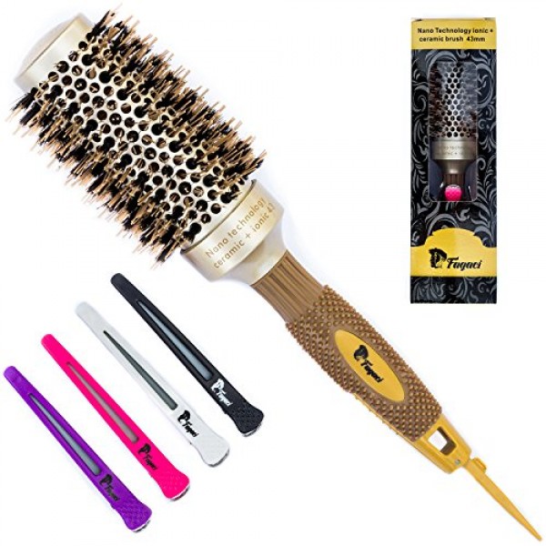 Fagaci Round Brush for Blow Drying with Natural Boar Bristle, Prof...