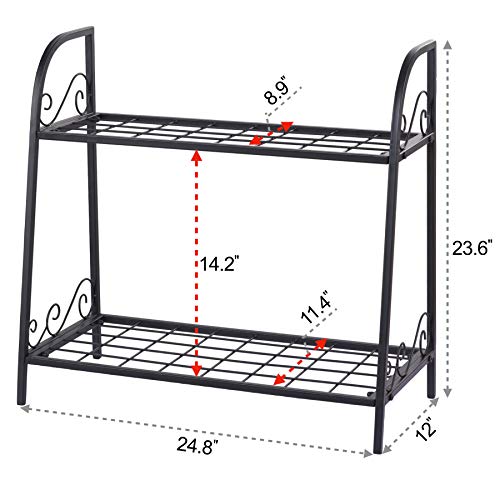 FaithLand 2-Tier Indoor/Outdoor Metal Plant Stand, Flower Pots Hol...