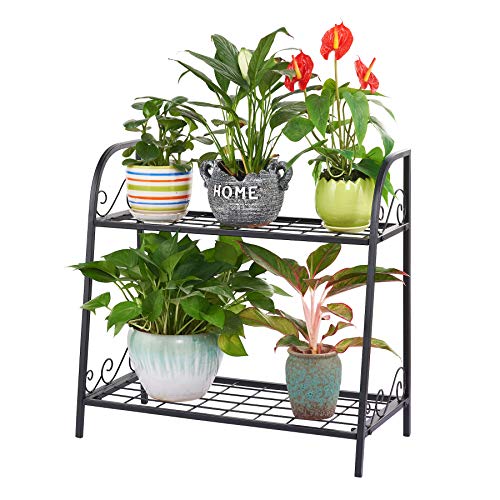 FaithLand 2-Tier Indoor/Outdoor Metal Plant Stand, Flower Pots Hol...