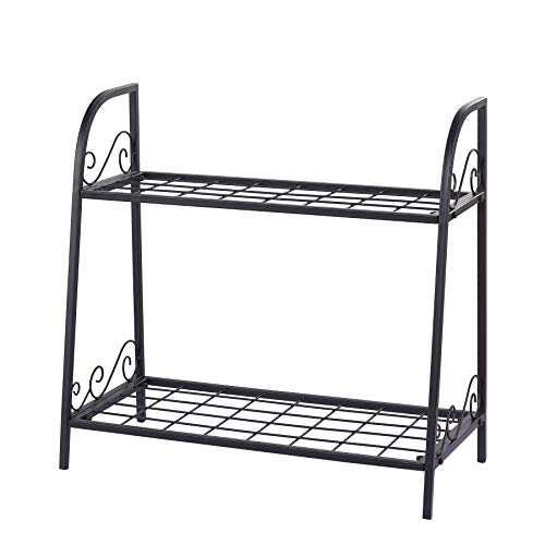FaithLand 2-Tier Indoor/Outdoor Metal Plant Stand, Flower Pots Hol...