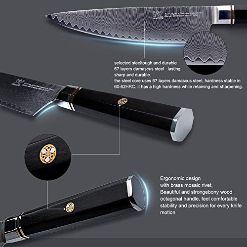 FAMCÜTE 8 Chefs Knife, Made of 67 Layers Damascus w/Octago Indon...