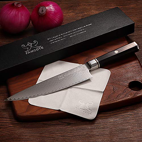 FAMCÜTE 8 Chefs Knife, Made of 67 Layers Damascus w/Octago Indon...