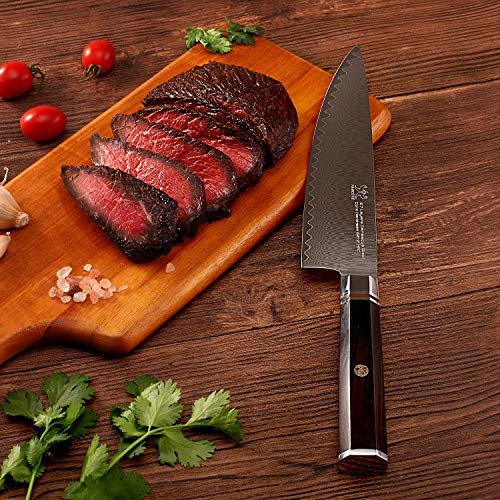 FAMCÜTE 8 Chefs Knife, Made of 67 Layers Damascus w/Octago Indon...
