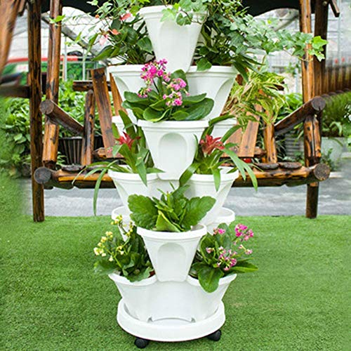 Stackable Vertical Planter Set,Strawberry and Herb 6 Tier Garden T...