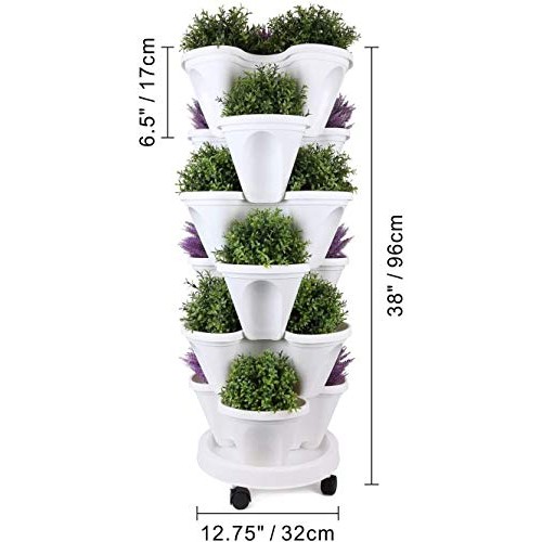 Stackable Vertical Planter Set,Strawberry and Herb 6 Tier Garden T...