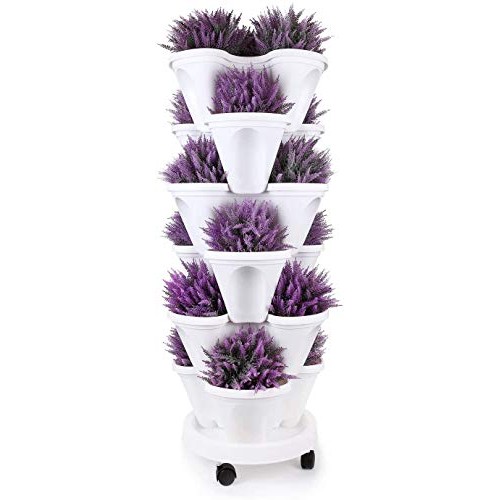 Stackable Vertical Planter Set,Strawberry and Herb 6 Tier Garden T...