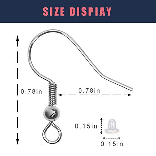 100 PCS Silver Earring Hooks Hypoallergenic Stainless Steel Earrin...
