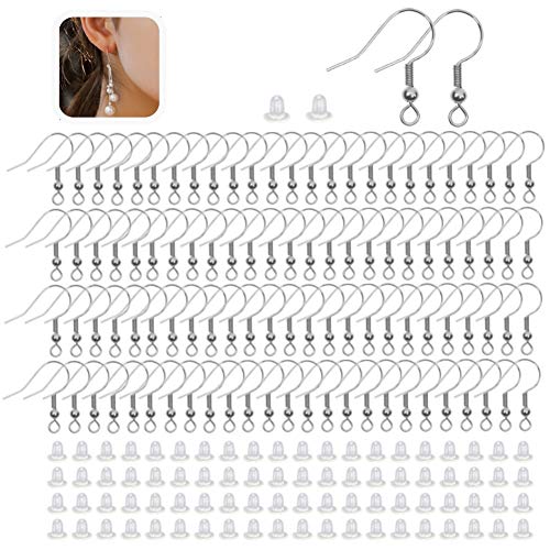 100 PCS Silver Earring Hooks Hypoallergenic Stainless Steel Earrin...