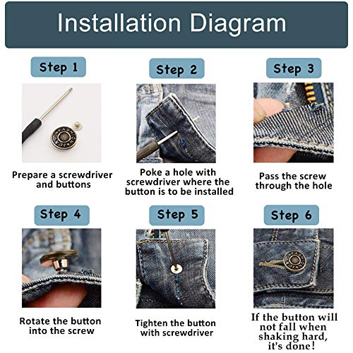 10 Sets Replacement Buttons for Pants Jeans Instant Button No Sewi...