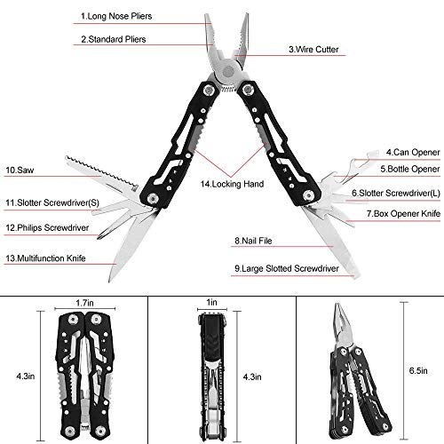 14-In-1 Multitool with Safety Locking, Professional Stainless Stee...