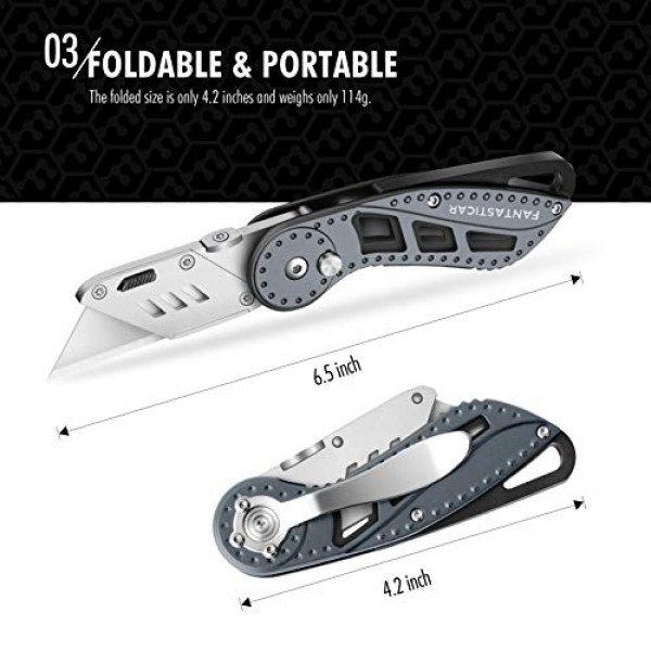 FANTASTICAR Folding Utility Knife Box Cutter with 5-Piece Extra Bl...