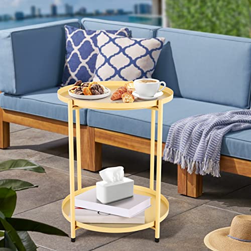 farexon 2-Tier Gold Side Table, Metal Small Outdoor Side Table wit...