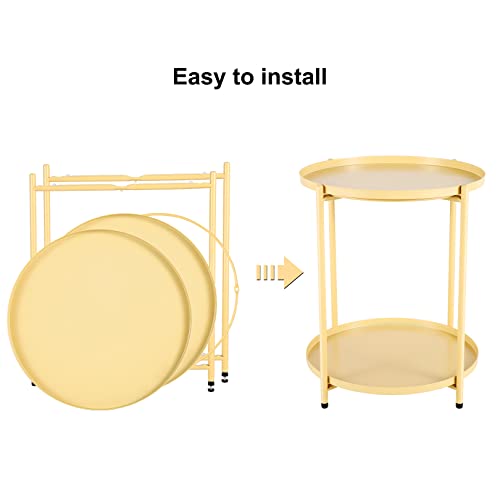 farexon 2-Tier Gold Side Table, Metal Small Outdoor Side Table wit...