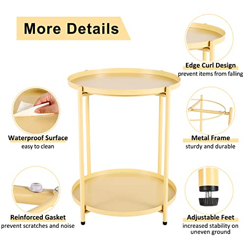 farexon 2-Tier Gold Side Table, Metal Small Outdoor Side Table wit...