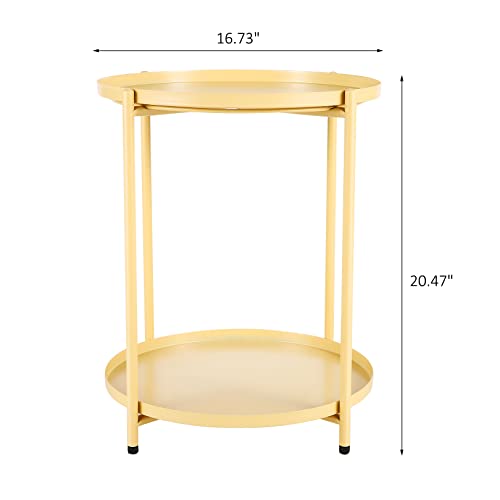 farexon 2-Tier Gold Side Table, Metal Small Outdoor Side Table wit...