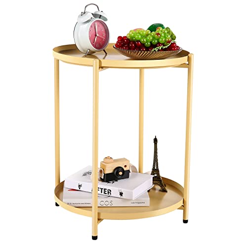 farexon 2-Tier Gold Side Table, Metal Small Outdoor Side Table wit...