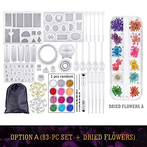 Home DIY, DIY Crystal Glue Jewelry Mold 83 Pcs Set and Dried Flowe...