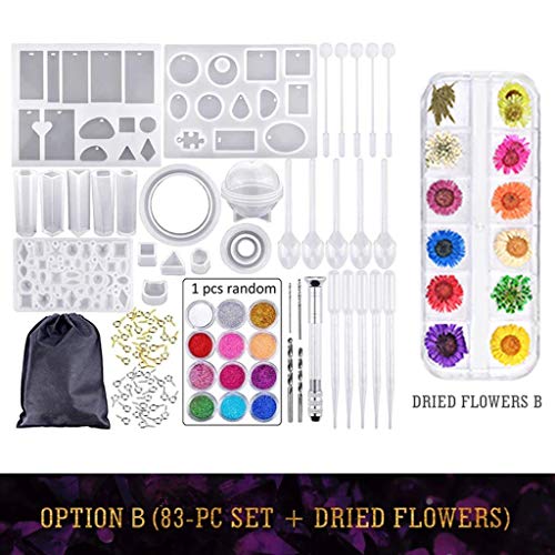 Home DIY, DIY Crystal Glue Jewelry Mold 83 Pcs Set and Dried Flowe...