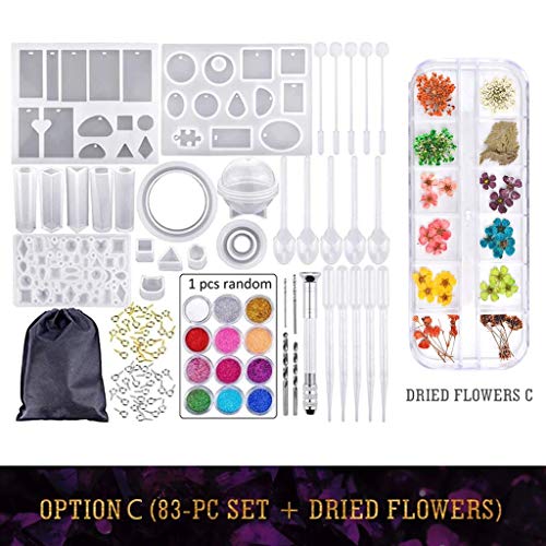 Home DIY, DIY Crystal Glue Jewelry Mold 83 Pcs Set and Dried Flowe...