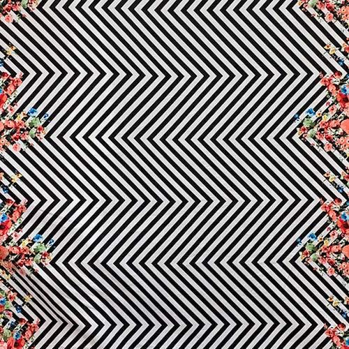Black/White/Coral Chevron Floral Poplin, Fabric by The Yard